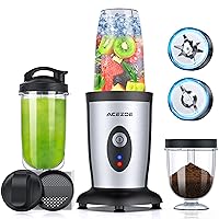 850W Personal Blender for Shakes and Smoothies, 5 in 1 Blenders for Kitchen, with 6 fins Blade, 2x500ml Portable Bottle, 1 Grinding Cup, for Fruit, Juice, Vegatable, Easy to Clean-Basic