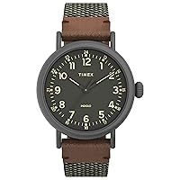 Timex Men's Standard 40mm Watch - Brown Strap Green Dial Silver-Tone Case