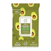 Softening & Protecting Avocado & Olive Oil Makeup Removing, Cleansing Towelettes, Gentle Face Wipes, Daily Cleansing, Vegan and Cruelty Free, 60 count