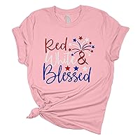 Women's Christian Red, White & Blessed Patriotic Fourth of July Independence Day Short Sleeve T-Shirt Graphic Tee