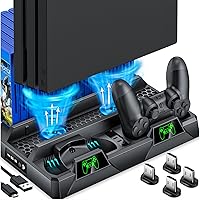 PS4 Stand Cooling Fan for PS4 Slim/PS4 Pro/Playstation 4, PS4 Vertical Stand Cooler with Dual Controller Charge Station & 16 Game Storage,Organizer Stand with Game Storage PS4 Accessories