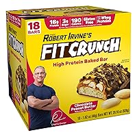 FITCRUNCH Snack Size Protein Bars, Designed by Robert Irvine, 6-Layer Baked Bar, 3g of Sugar, Gluten Free & Soft Cake Core (18 Bars, Chocolate Peanut Butter)