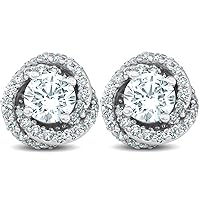 1.35 Ct Round Cut D/VVS1 Diamond Spiral Halo Stud Earrings 14k White Gold Plated 925 Sterling Silver
