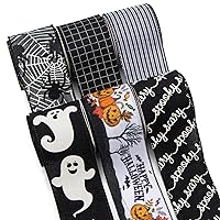 Ribbli Halloween Wired Ribbon,6 Rolls Black and White Halloween Ribbon 2.5 Inch Total 90 Feets(30 Yards), Ghost/Spider/Pumpkin/Spooky/Check/Stripe Ribbon for Crafts,Wreaths,Party Decoration