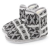 DL Women's Bootie Slippers Cable Knit Cute Plush Fleece Memory Foam House Shoes Indoor Winter Boot Slippers