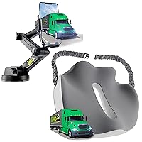 Gray Semi Truck Phone Mount + Truck Seat Cushion, Heavy Duty Cell Phone Holder for Truck Dashboard Windshield + Ultimate Memory Foam Trucker Seat Cushion (1 Phone Mount + 1 seat Cushion)