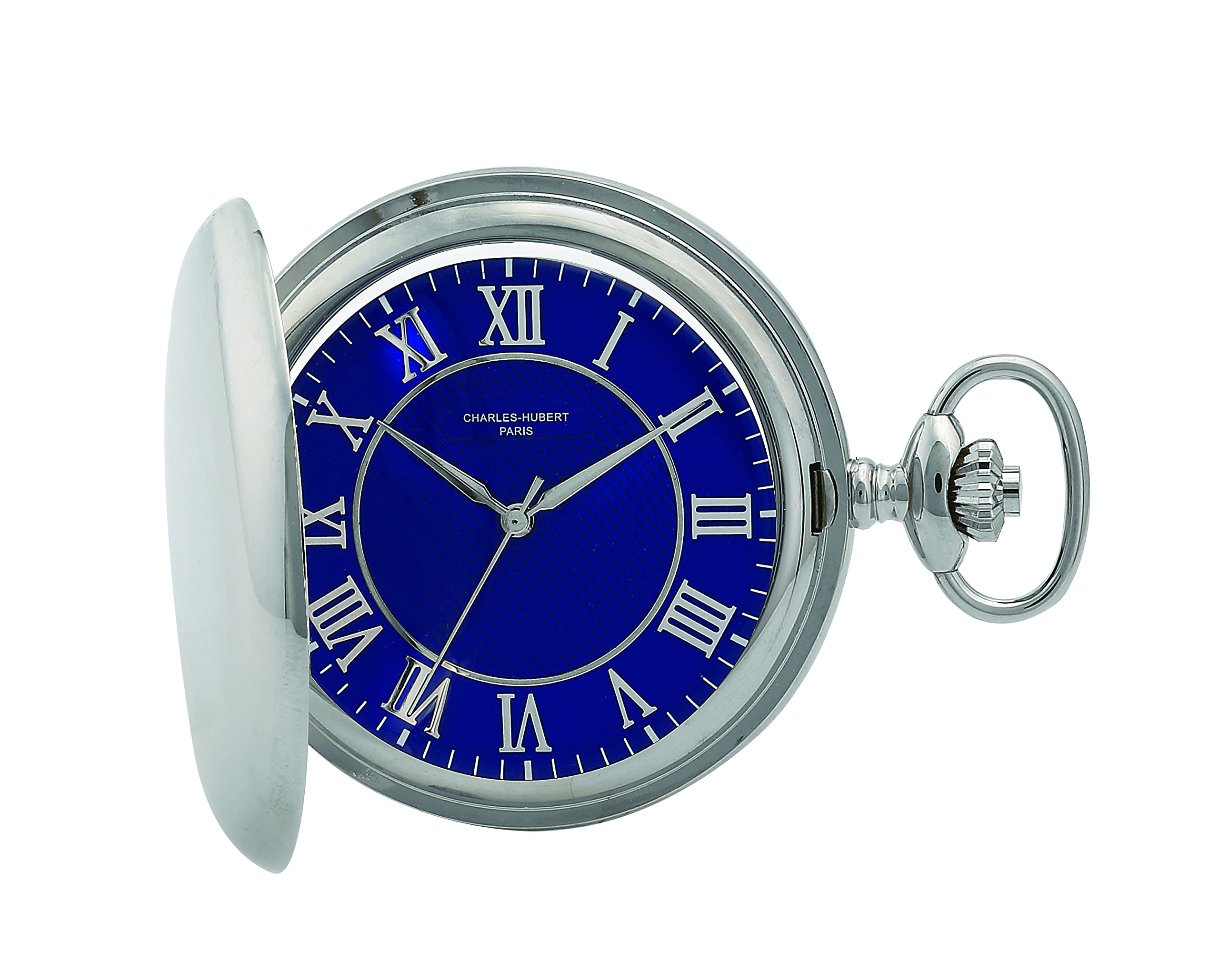 Charles-Hubert DWA048 51 mm Hunter Case Quartz Pocket Watch with Blue Dial