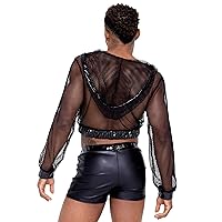 Roma 6328 Cropped Fishnet Hoodie with Stud Detail