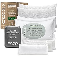 Coop Essence & Original Pillow Queen Bundle, Set Includes (1) Set of 2 Essence Adjustable Down Alternative Pillows and (2) Original Adjustable Pillow