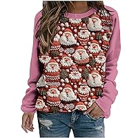 Funny Sweater for Women 2023 Cute Graphic Tops Christmas Sweatshirts 3D Print Santa Claus Pullover Cozy Fall Clothes