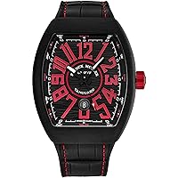 Vanguard Mens Titanium Swiss Automatic Watch - Tonneau Black Face with Luminous Hands, Date and Sapphire Crystal - Black Leather/Rubber Strap Swiss Made Watch for Men 45SCBLKBLKREDFL