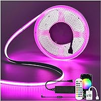 Sumaote RGB COB LED Strip Light 16.4ft, 576 LEDs/m 10mm Width, 24V Smart LED Strip Color Changing Dimmable Flexible Tape Light Music Sync for TV, Bedroom, Party DIY Decor