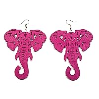 Elephants African Animal Laser Cut Pop Colorful Wood Fashion Jewelry Light Weight Dangle Drop Earrings