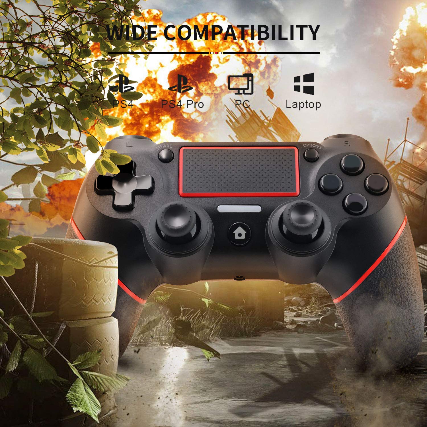 Etpark Wireless Controller for PS-4, Touch Panel Gamepad with Dual Vibration and Audio Function, Anti-Slip Grip and Mini LED Indicator
