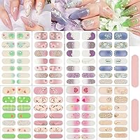 8 Sheets Spring Nail Wraps Stickers Semi Cured Gel Nail Strips Stickers Star Glitter Nail Gel Stickers with Nail File Full Nail Wrap Crystal Gel Nail Polish Strips for Women Girls DIY Nail Supplies