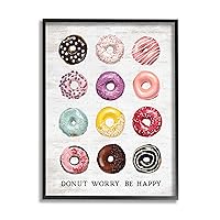 Stupell Industries Donut Worry Be Happy Pun Glazed Farmhouse Desserts, Designed by Lettered and Lined Black Framed Wall Art, 24 x 30, Multi-Color