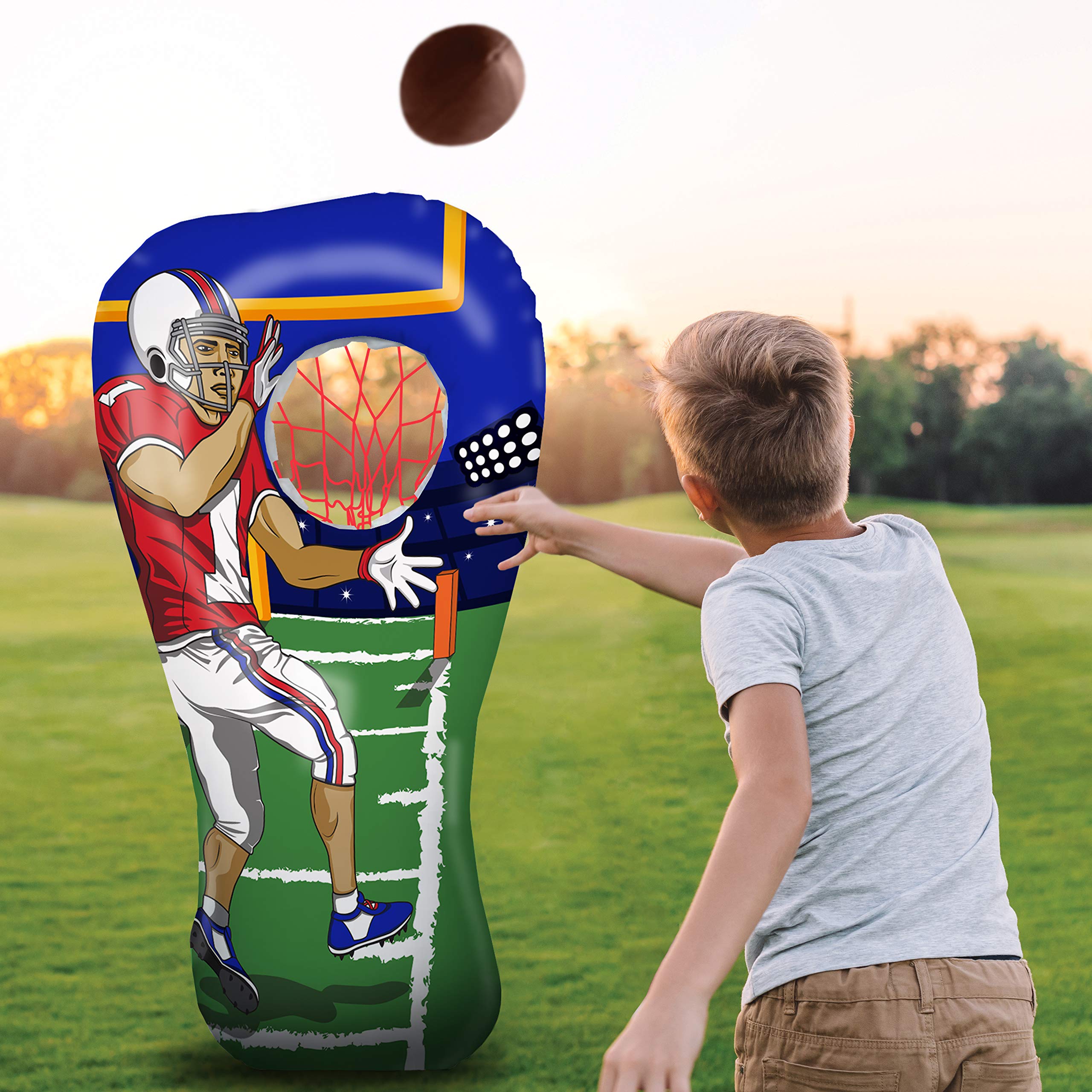 Island Genius Inflatable Football Toss Target Party Game, Sports Toys Gear and Gifts for Kids Boys Girls and Family