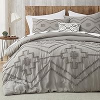 Oli Anderson Queen Comforter Set, Boho Tufted Fluffy Bedding Set for All Seasons, 3 Pieces Bed in a Bag Shabby Chic Farmhouse Quilt Sets with 2 Pillowcases (Light Grey, 90