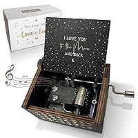 Love You to The Moon and Back Wooden Music Box,Hand Crank Antique Engraved Wood Musical Boxes Gifts for Lover Girlfriend Boyfriend Wife Husband on Birthday Valentine's Day(Black)