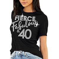 40th Birthday Shirts for Women - Real Crystal Rhinestone Womens Birthday Tank Tops & Tees - 40th Birthday Party Supplies