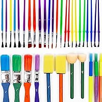 Paint Brushes -35 All Purpose Paint Brushes Value Pack – Includes 8 Different Types of Brushes, Great with Watercolors, Acrylic & Washable Paints. Multicolored