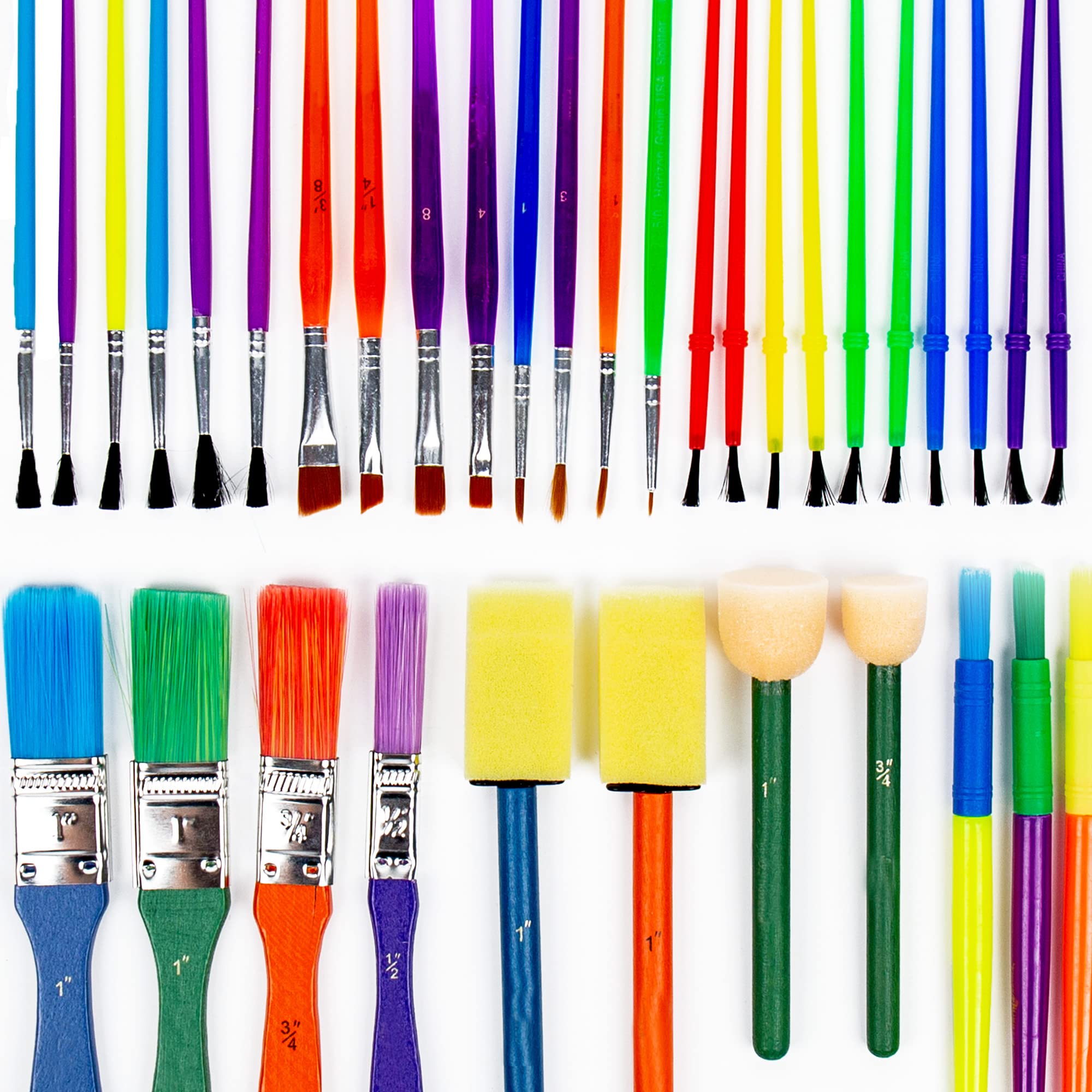 Horizon Group USA Paint Brushes -35 All Purpose Paint Brushes Value Pack – Includes 8 Different Types of Brushes, Great with Watercolors, Acrylic & Washable Paints. Multicolored