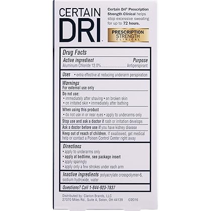 Certain Dri Prescription Strength Clinical Antiperspirant Roll-On Deodorant, Hyperhidrosis Treatment for Men & Women, Unscented, 1.2 Fl oz, 1 Pack