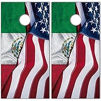 Flags Mexican USA Custom Cornhole Wraps Decal Sticker 3D Texture Single - Laminated - Skin Vinyl Decal for Cornhole - Rustic Style - KA1040 (Lamination, 1 Set (2 Wraps))