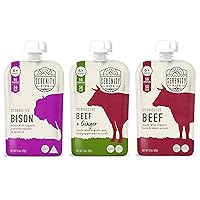 Serenity Kids Regenerative Land to Market Verified Baby Food Pouch Bundle | 6 Each of Grass Fed Bison, Beef & Ginger, and Beef (18 Count)