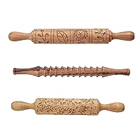 Bloomingville Hand-Carved Wood, Set of 3 Styles Rolling Pin, 15 Inch x 5.5 Inch, Natural
