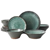 Green Lantern Service for 4 (16 Piece) Double Bowl Dinnerware Set, Teal, Soft Gray, Dinnerware Set