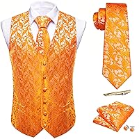 Barry.Wang Mens Suit Vest Paisley Silk Jacquard Waistcot Ties Set Formal/Leisure 5PCS