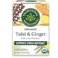 Tea, Organic Tulsi & Ginger, Relieves Stress, Tension, & Irritability, 16 Tea Bags