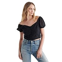 Lucky Brand Womens Short Sleeve Sweetheart Neck Lace Top