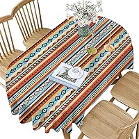Native American Polyester Oval Tablecloth, Aztec Style Pattern Printed Washable Table Cloth Cover for Oval Table,60x104 Inch Oval,for Parties Weddings Spring Summer