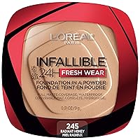 L'Oreal Paris Makeup Infallible Fresh Wear Foundation in a Powder, Up to 24H Wear, Waterproof, Radiant Honey, 0.31 oz.