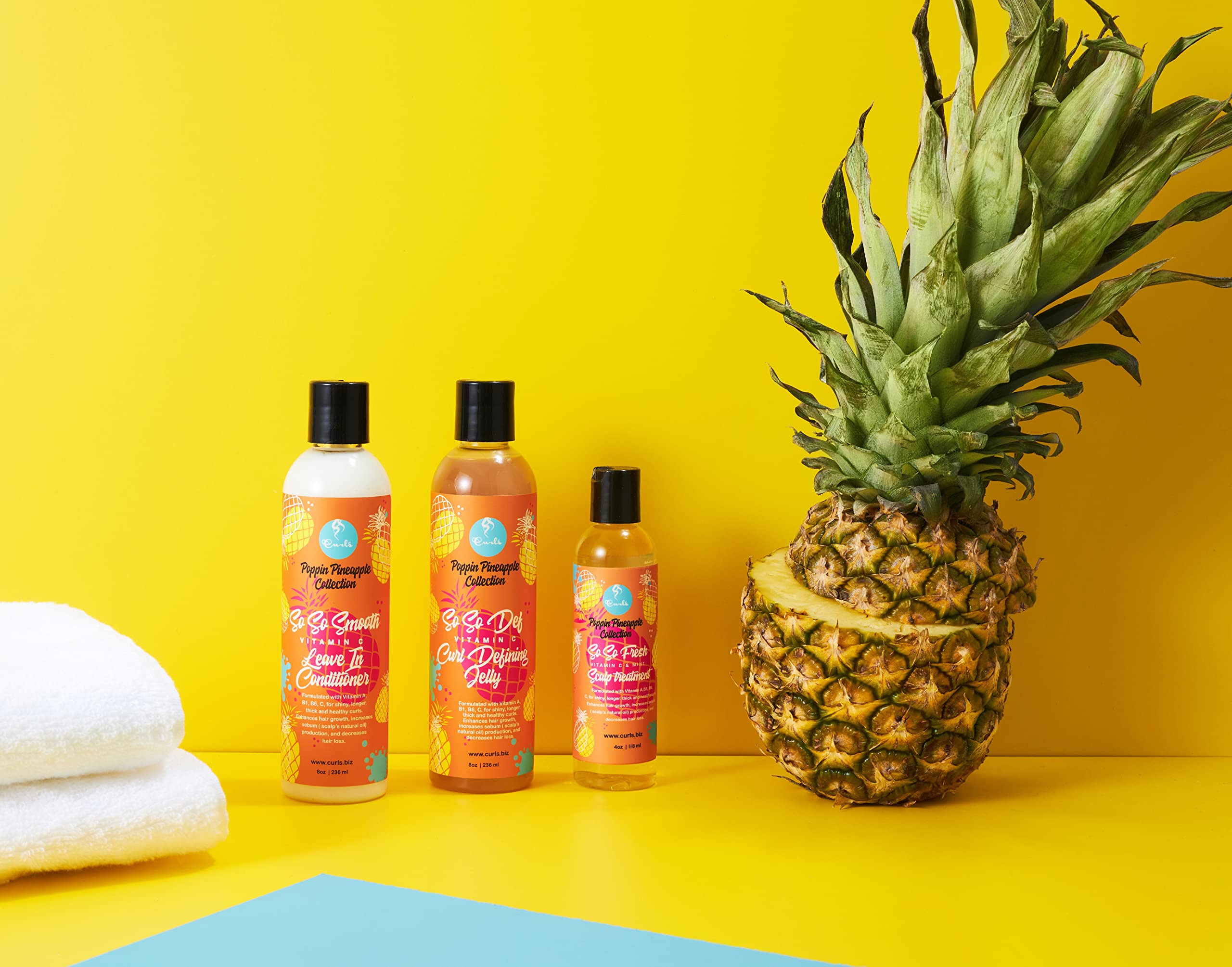 Curls Poppin Pineapple So So Smooth Vitamin C Leave In Conditioner- For Shiny, Longer, Thick & Healthy Hair - Protein Free Formula - For All Types, 8 Ounces