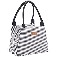 Lifewit Lunch Bag for Women Men Medium, Insulated Lunch Box, Reusable Lunch Tote Bag for Meal Prep, Work, Travel, Black-White Stripe