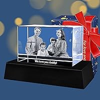 Fanery sue Custom 3D Crystal Photo, 3D Laser Engraved Crystal, Make Your Own Personalized Etched Gift, Memorial Customized Gift for Birthday Anniversary(Landscape, with LED light base)