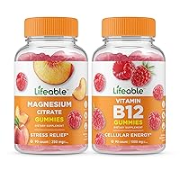 Lifeable Magnesium 85mg + Vitamin B12, Gummies Bundle - Great Tasting, Vitamin Supplement, Gluten Free, GMO Free, Chewable Gummy