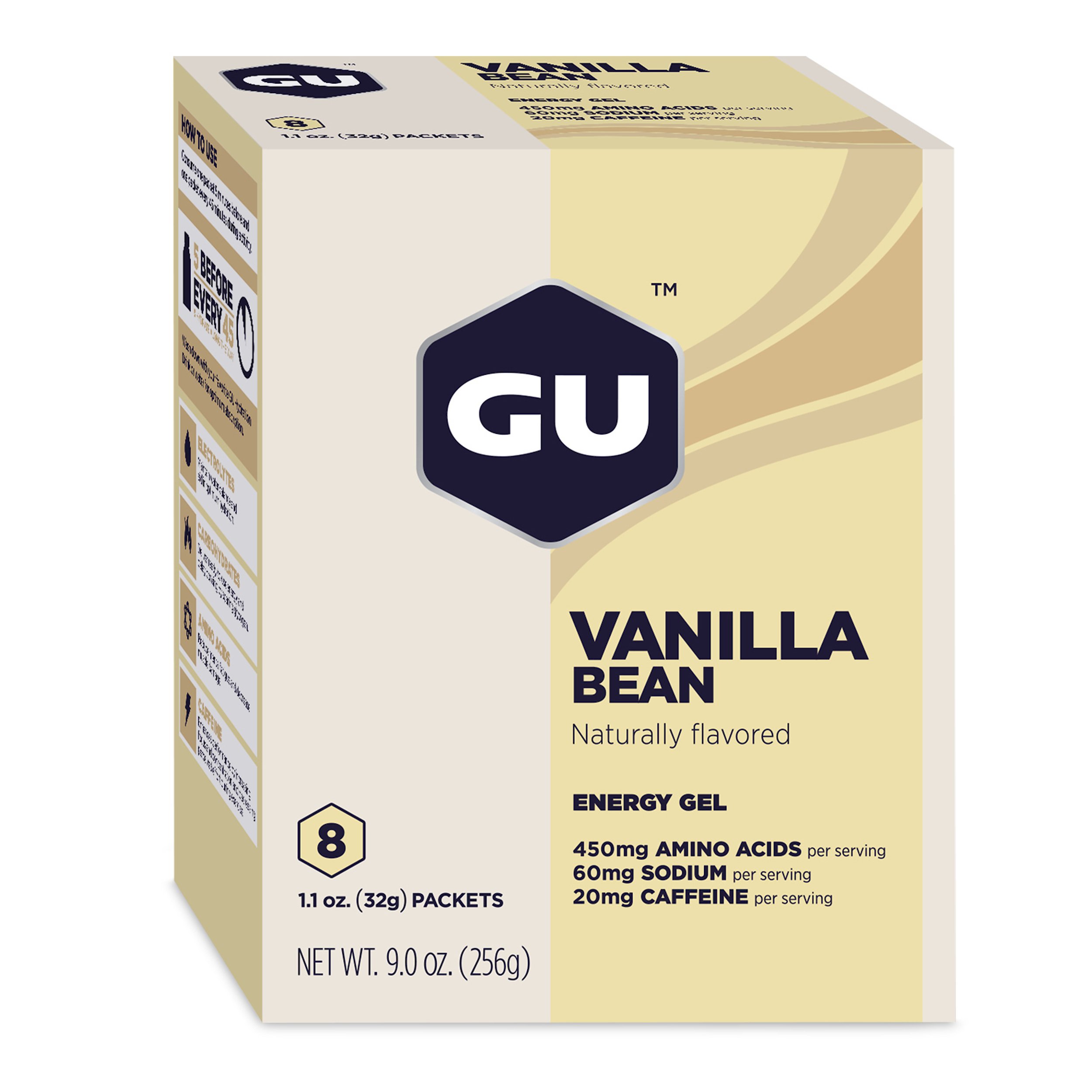 GU Energy Original Sports Nutrition Energy Gel, 8-Count, Vanilla Bean