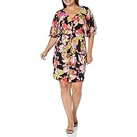 London Times Women's Flutter Sleeve Twist Front Jersey and Chiffon Dress Guest of Polished Feminine