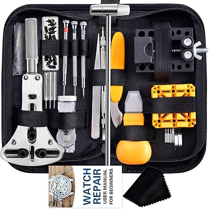 Watch Repair Kit, Anezus 187Pcs Watch Tool Kit with Watch Link Pin Remover Tools and Watch Back Case Removal Tools for Watch Strap Remover, Watch Battery Replacement, Watch Band Sizing, Watch Repair