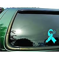 Ribbon Flying Birds Light Blue Prostate Cancer - Die Cut Vinyl Window Decal/sticker for Car or Truck 5.5