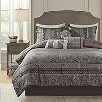 Madison Park Bellagio Cozy Comforter Set - Luxurious Jaquard Traditional Damask Design, All Season Down Alternative Bedding with Matching Shams, Decorative Pillow, Queen(90