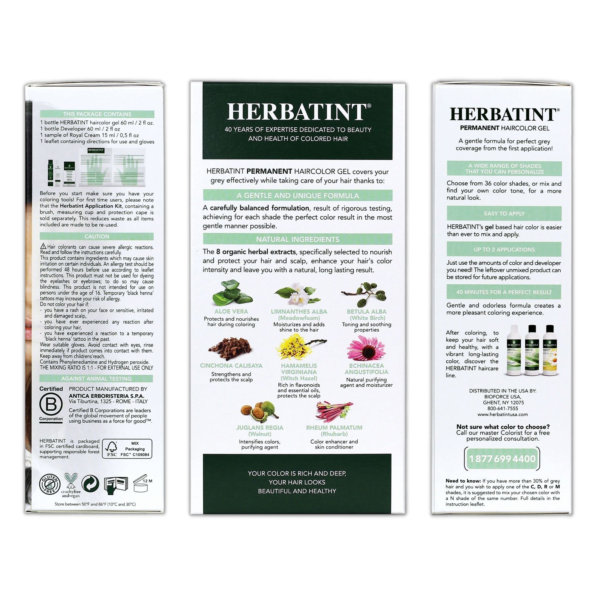 Herbatint Permanent Haircolor Gel, 2N Brown, Alcohol Free, Vegan, 100% Grey Coverage - 4.56 oz