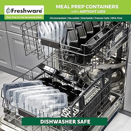 Freshware Meal Prep Containers [15 Pack] 3 Compartment with Lids, Food Containers, Lunch Box, Stackable, Bento Box, Microwave/Dishwasher Safe (32 oz)