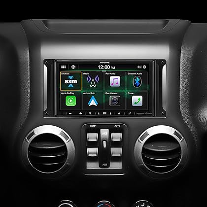 Alpine i407-WRA-JK Custom Fit Restyle Receiver for 2007-18 Jeep Wrangler JK/JKU. Apple CarPlay and Android Auto, Bluetooth, Plays FLAC Files, HD Radio, USB Input, iDatalink Maestro RR Included, No CD