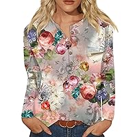 Women's Long Sleeve Tops Sexy Floral Button Collar Henley Shirt Fashion Loose Fit Comfy Plus Size Cute Tops