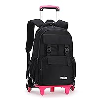 Solid-Color Rolling Backpack for Girls, Trolley Wheel School Bag, Black Wheeled Bookbag on 6 Wheels
